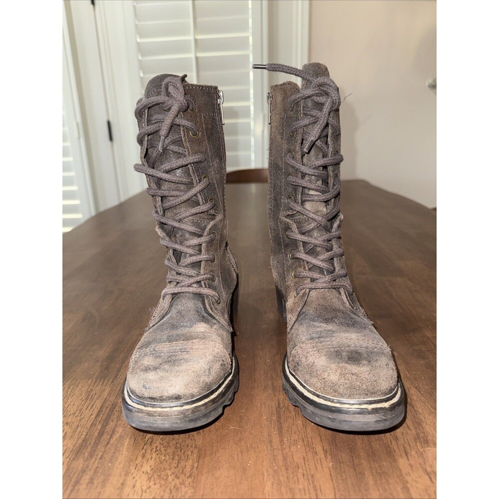 Donald J Pliner Gita Combat Boots Brown Oiled Suede Lace Up Moto Boots 5.5M - Picture 4 of 13